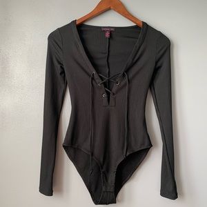 Black Lace-up Bodysuit